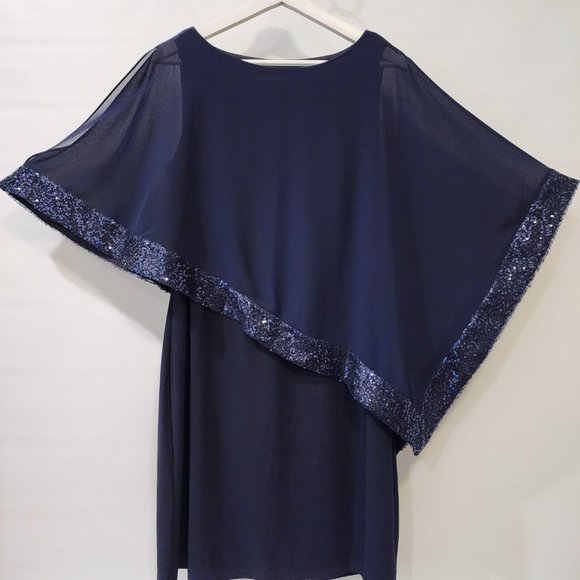Chaps Sequin Cold Shoulder Chiffon Overlay Dress - Picture 3 of 10
